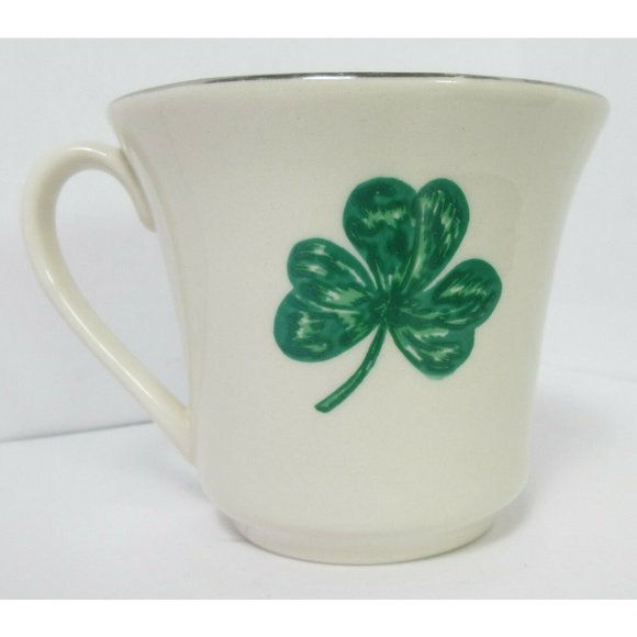 Triomphe USA China Shamrock Clover Irish Pride Silver Trim Tea Cup Mug 8oz VTG - Picture 1 of 6